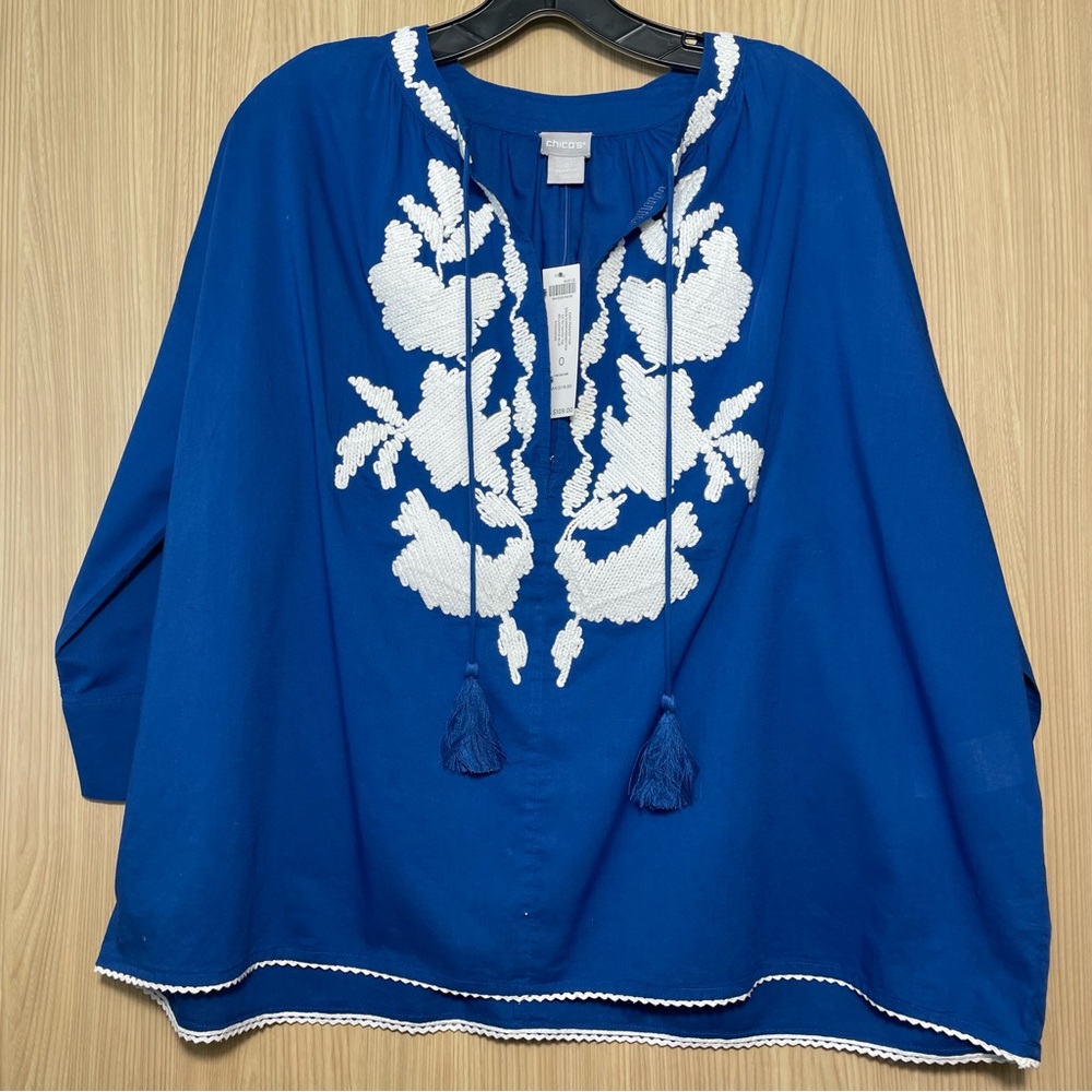 Chicos Royal Blue Peasant Blouse Size 0 NWT